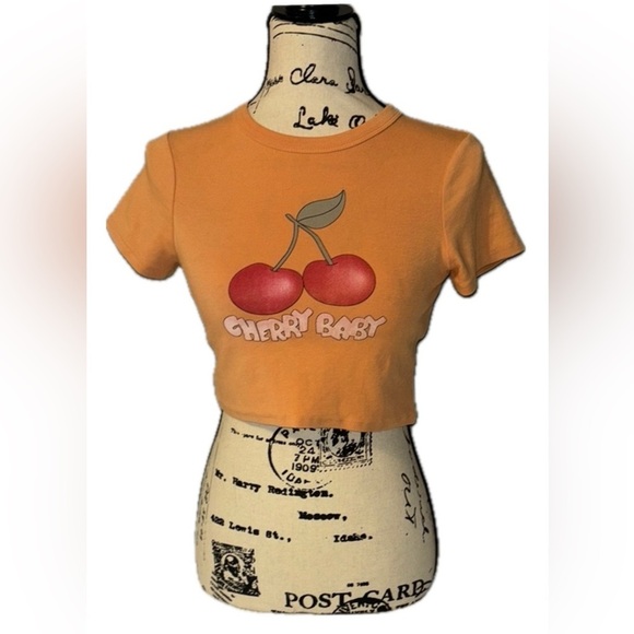 COTTON ON Graphic Crew Neck T-Shirt 🍒 Bright Orange Crop - Picture 1 of 5